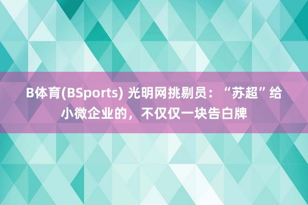 B体育(BSports) 光明网挑剔员：“苏超”给小微企业的，不仅仅一块告白牌