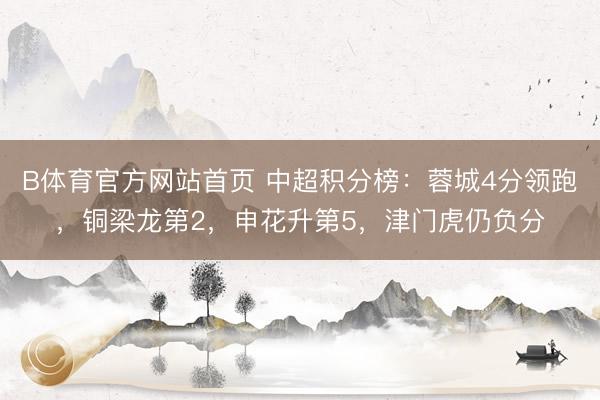 B体育官方网站首页 中超积分榜：蓉城4分领跑，铜梁龙第2，申花升第5，津门虎仍负分