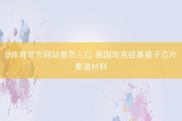 B体育官方网站首页入口 我国攻克硅基量子芯片要道材料